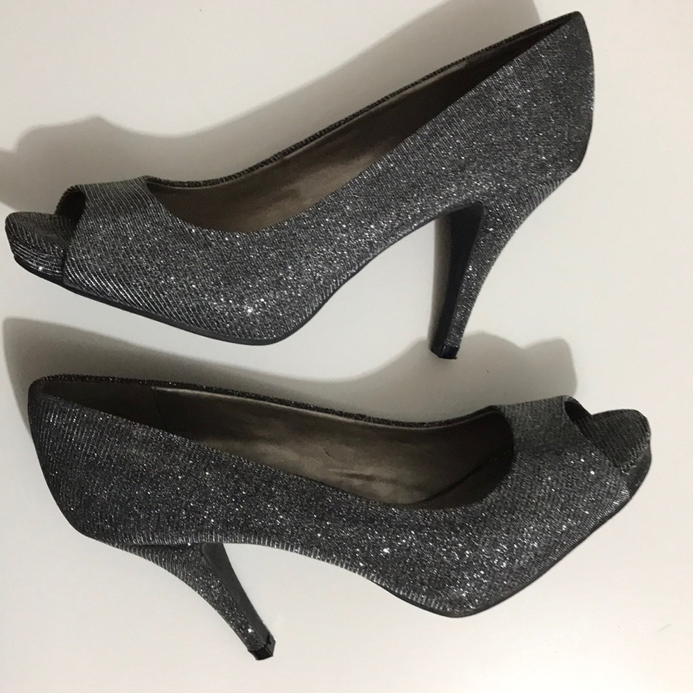 6.5 Fergalicious by Fergie Silver Sparkly Heels